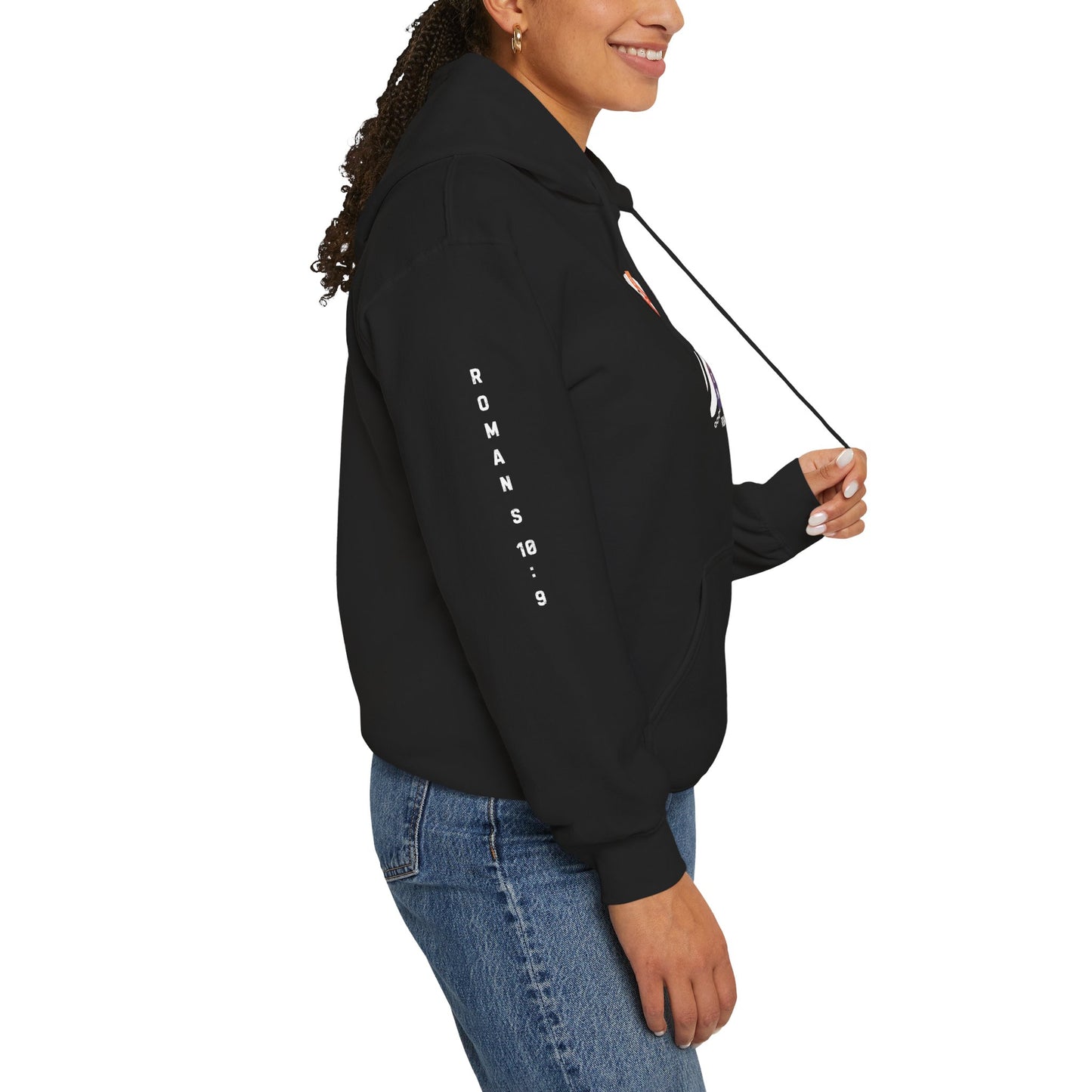 Christian Faith Hoodie with Roman 10:9 and Ephesians 6:17 Design