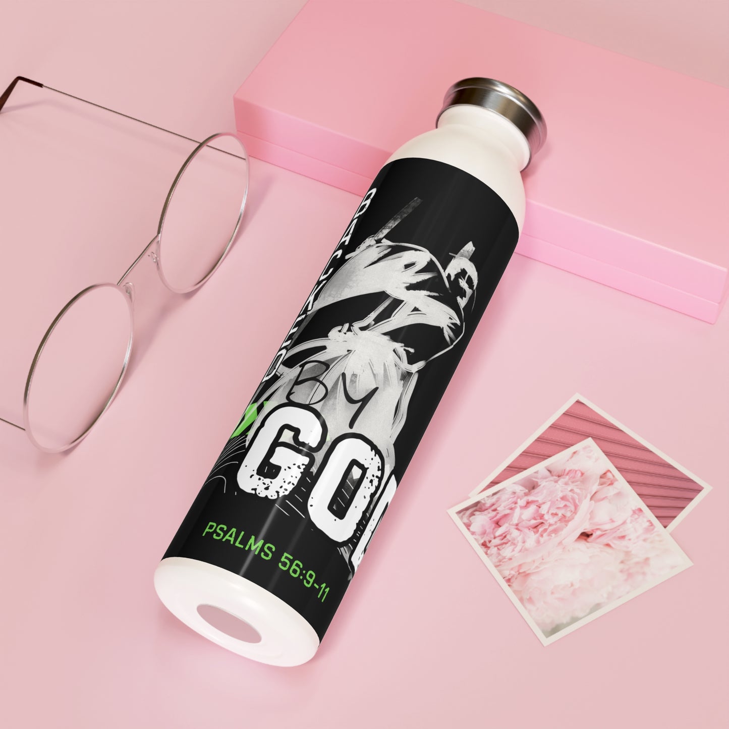 Christian Slim Water Bottle - Psalms 56:9-11 Design
