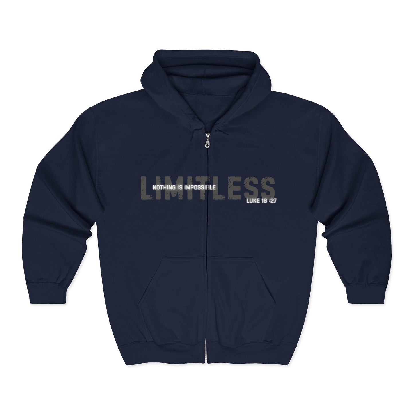 Full Zip Hooded Sweatshirt - Luke 18:27 'Nothing is Impossible with God' Design
