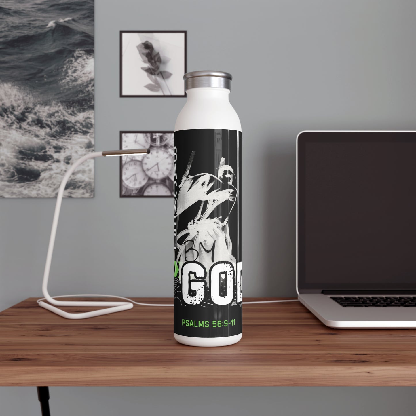 Christian Slim Water Bottle - Psalms 56:9-11 Design