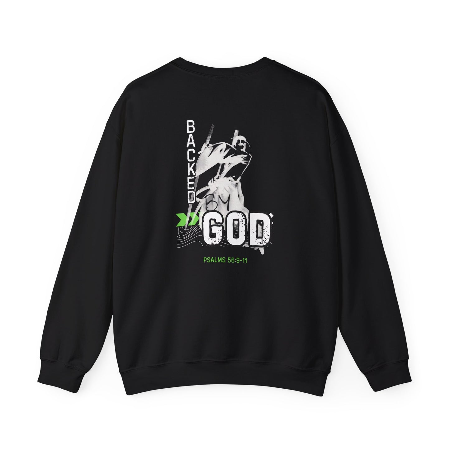 Backed By God Crewneck Sweatshirt — Psalm 56:9-11 Inspirational Faith Top