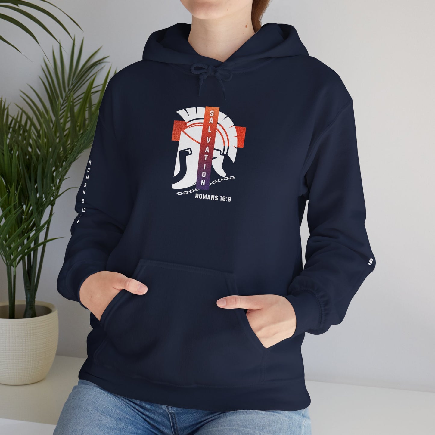 Christian Faith Hoodie with Roman 10:9 and Ephesians 6:17 Design