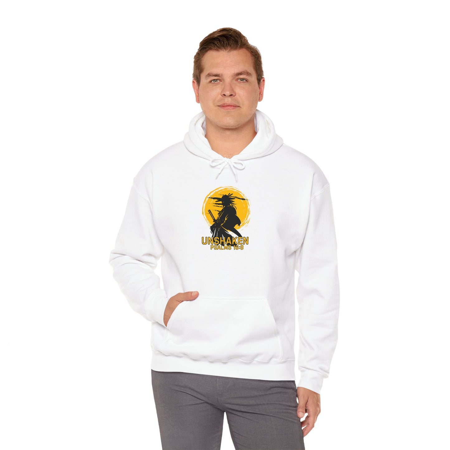 Unshaken Hoodie — Psalm 16:8 Faith Sweatshirt