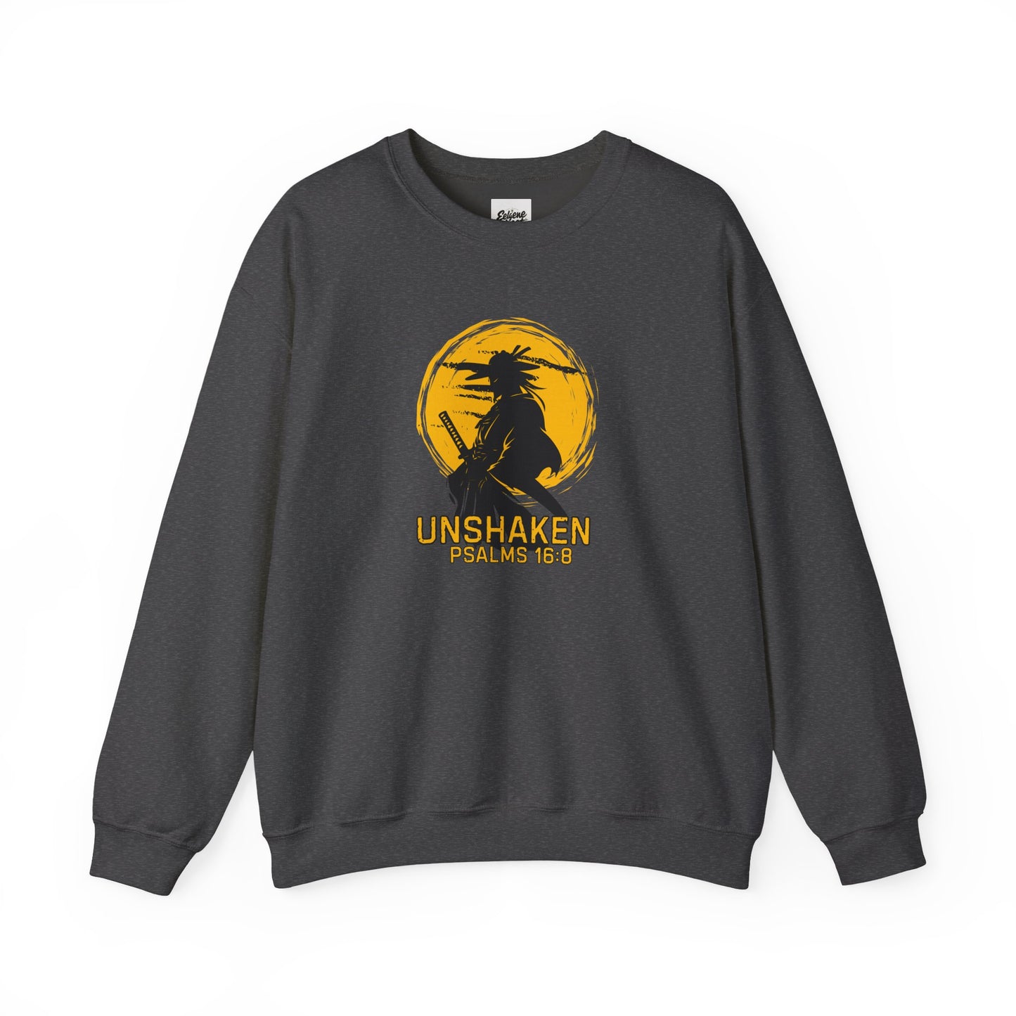 Unshaken Crewneck Sweatshirt — Psalms 16:8 Faith Graphic