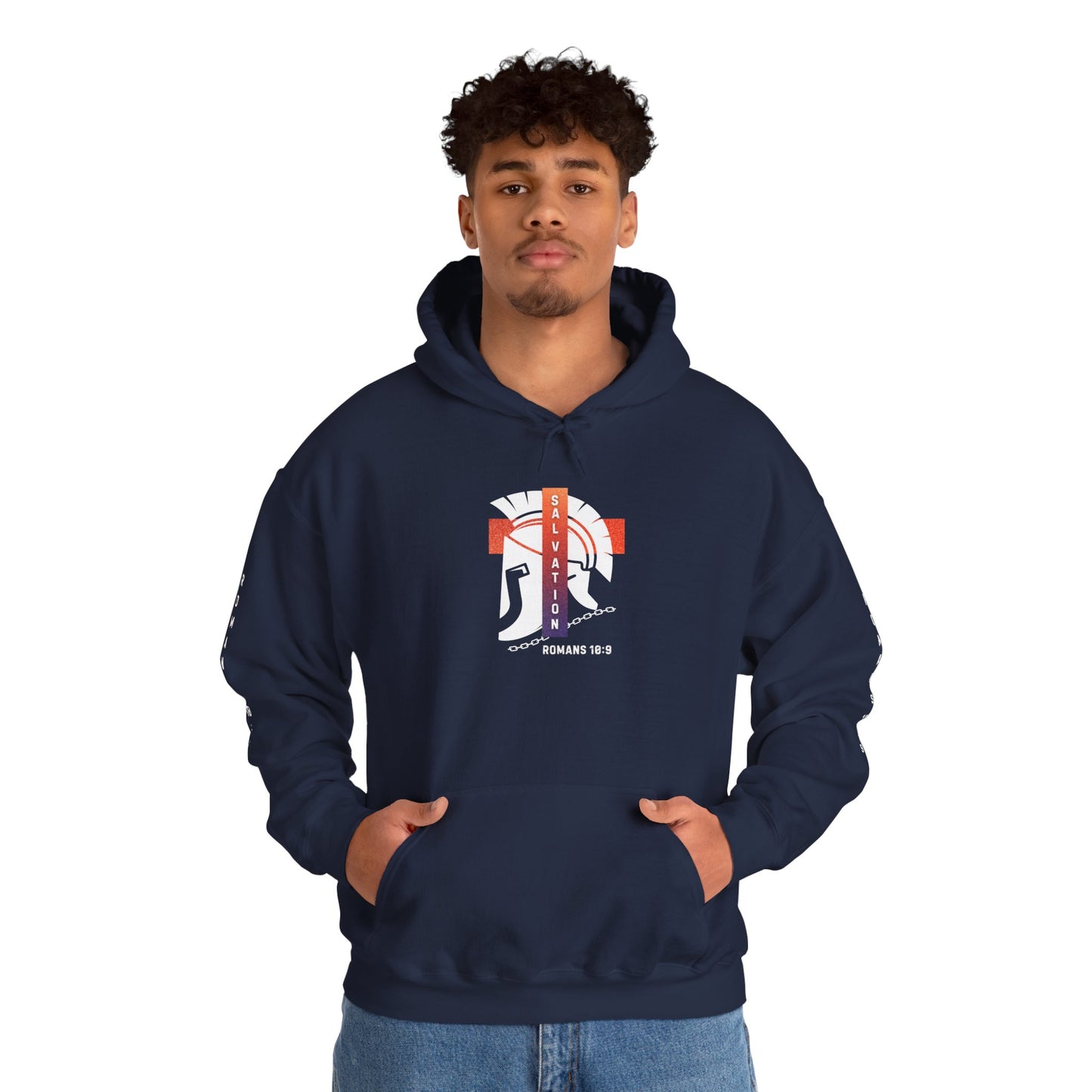 Christian Faith Hoodie with Roman 10:9 and Ephesians 6:17 Design