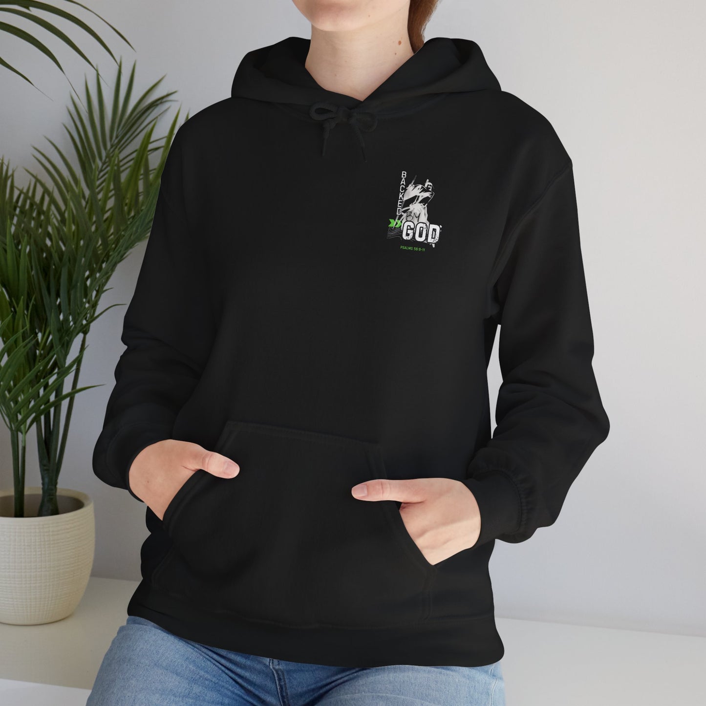 Backed By God Hoodie — Psalm 56:9-11 Faith Sweatshirt