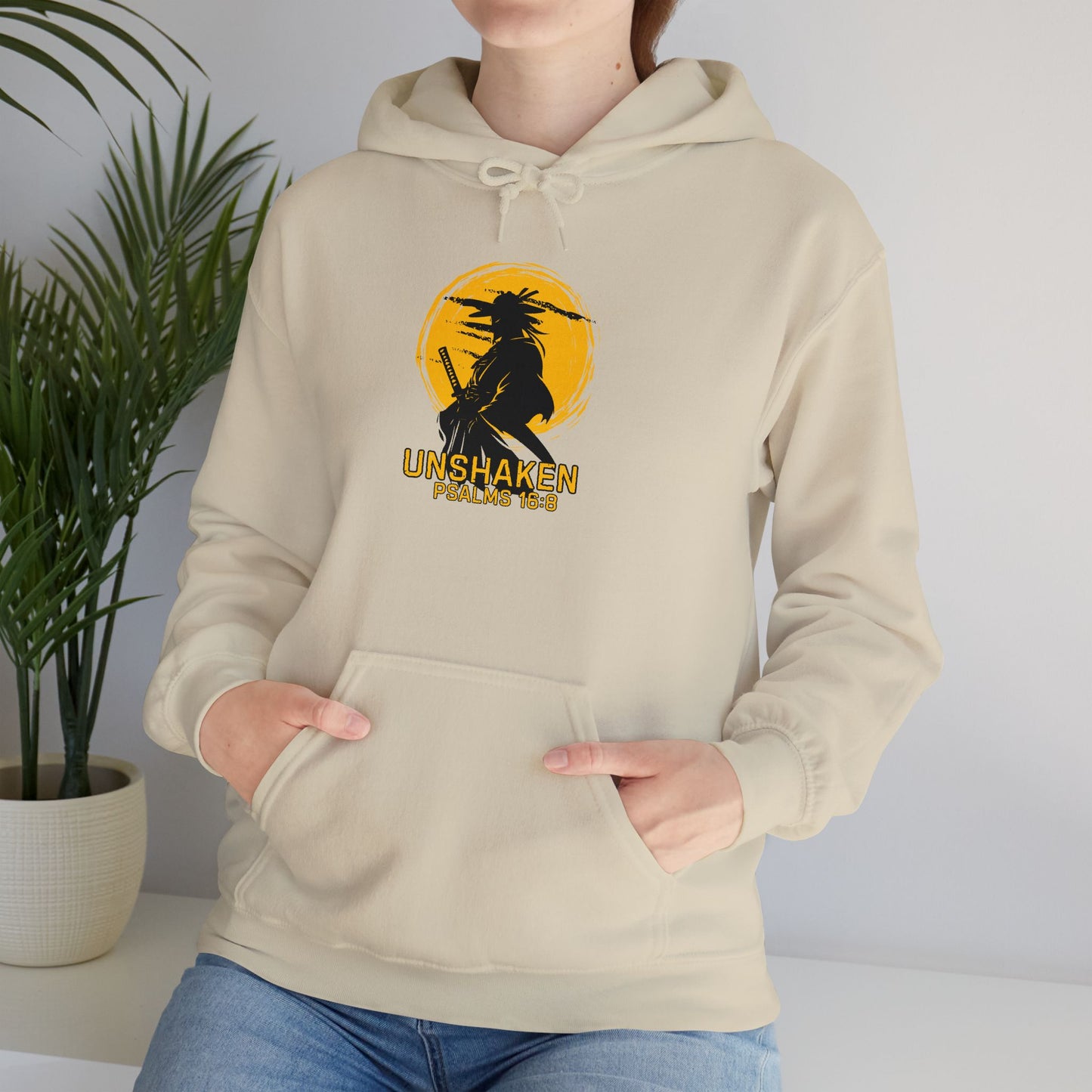 Unshaken Hoodie — Psalm 16:8 Faith Sweatshirt
