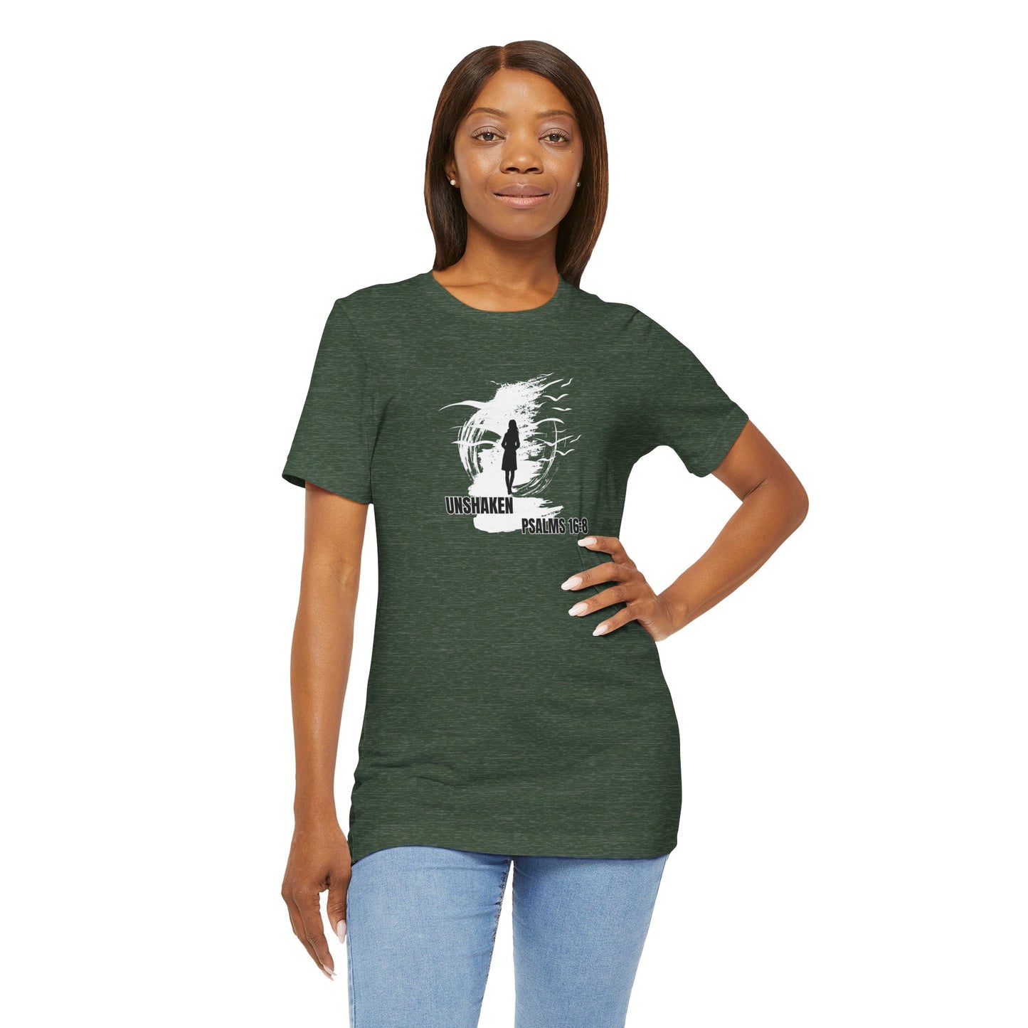 Unisex Tee - Unshaken in God's Presence Inspired by Psalms 16:8 - Women