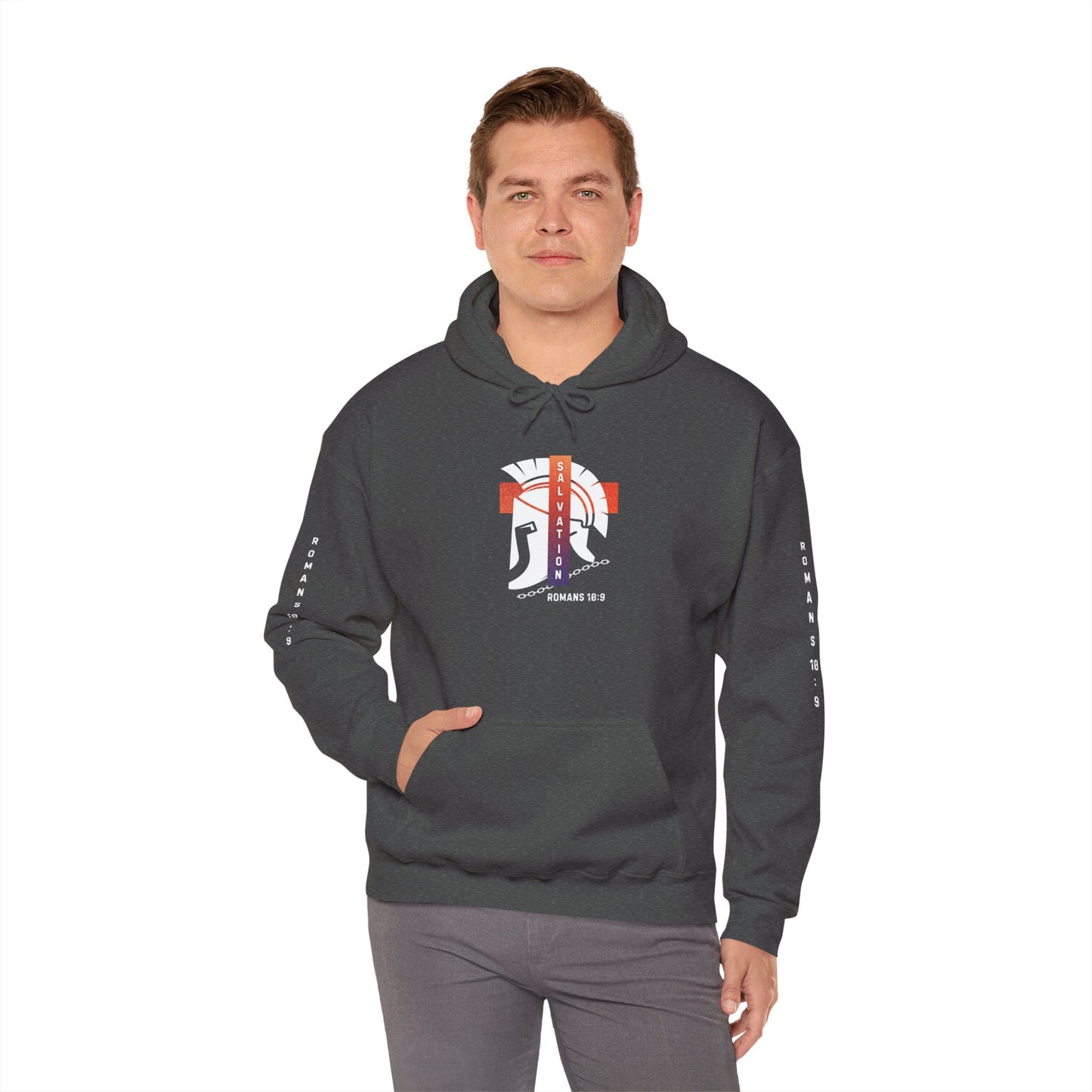 Christian Faith Hoodie with Roman 10:9 and Ephesians 6:17 Design