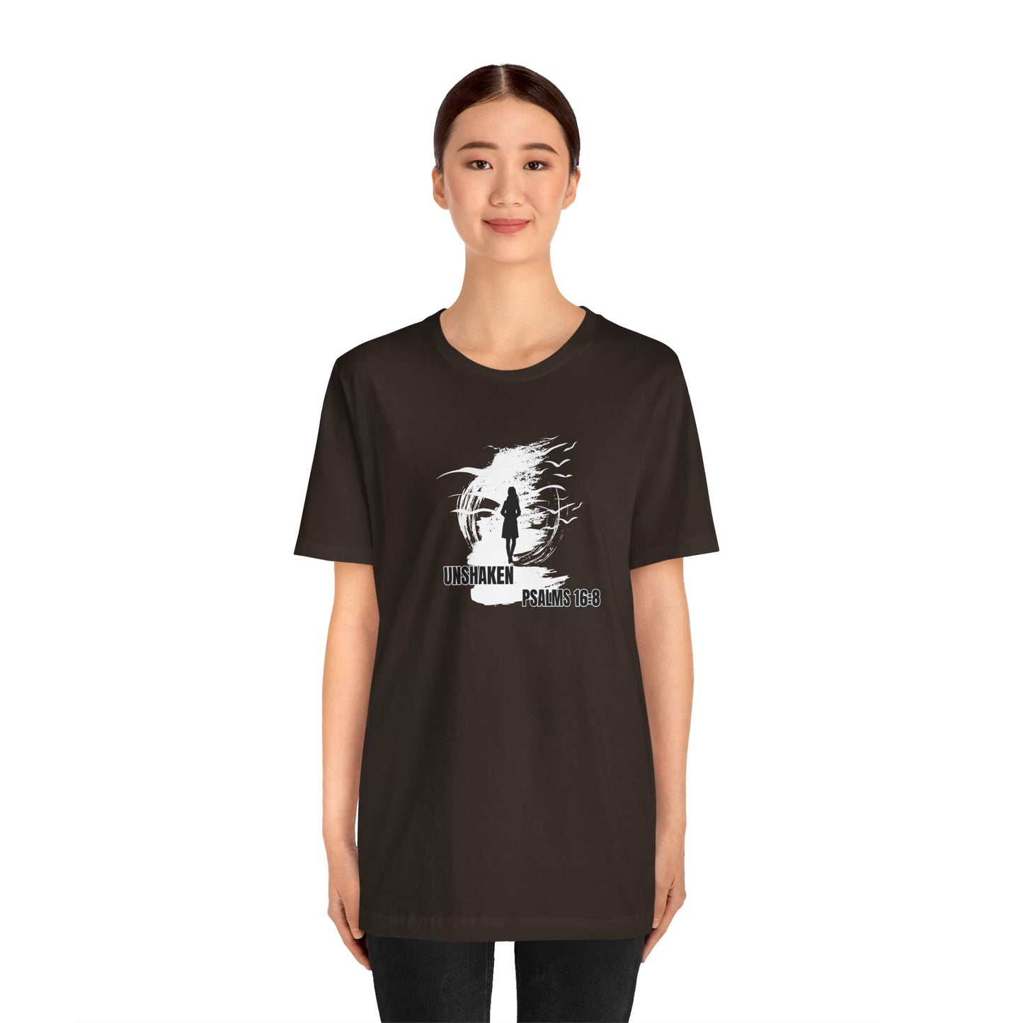 Unisex Tee - Unshaken in God's Presence Inspired by Psalms 16:8 - Women