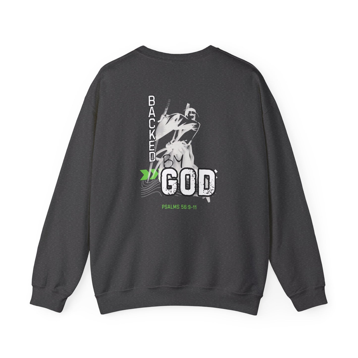 Backed By God Crewneck Sweatshirt — Psalm 56:9-11 Inspirational Faith Top