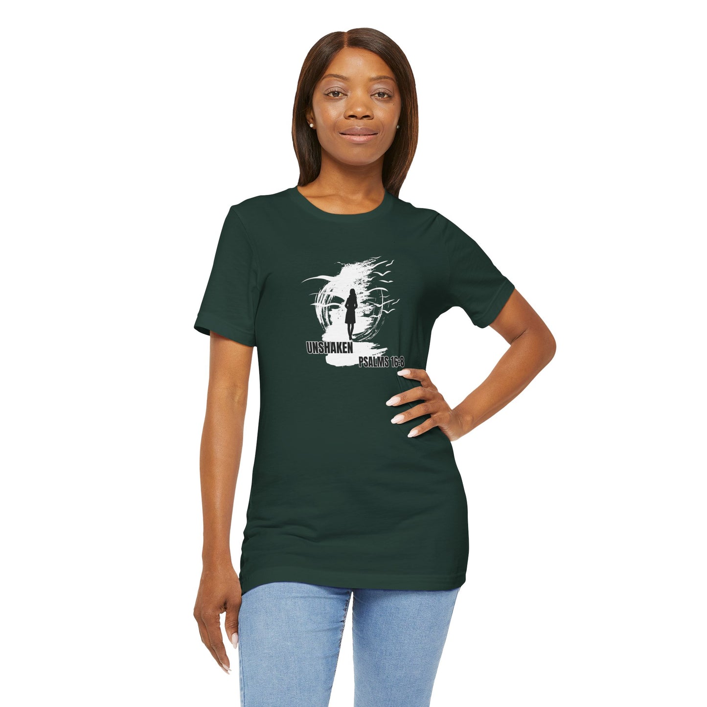 Unisex Tee - Unshaken in God's Presence Inspired by Psalms 16:8 - Women
