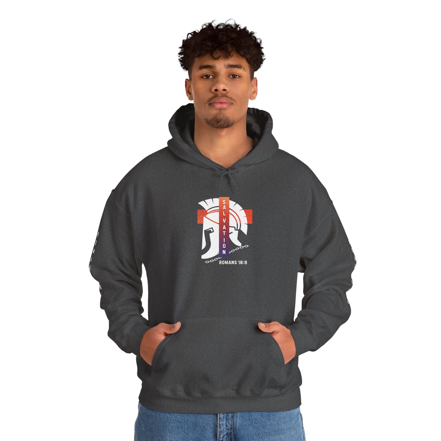 Christian Faith Hoodie with Roman 10:9 and Ephesians 6:17 Design