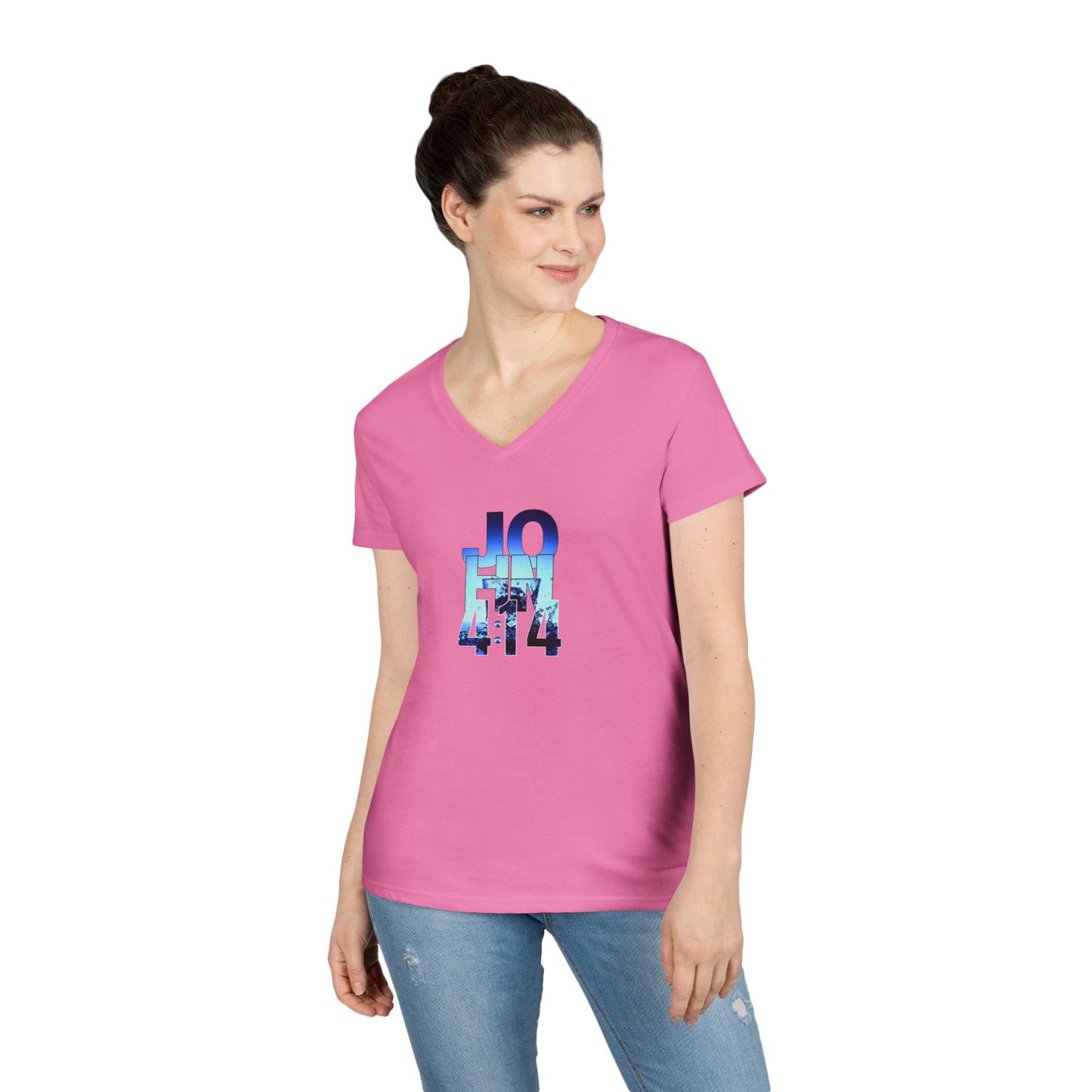 V-Neck T-Shirt - John 4:14 Christian Inspirational Design