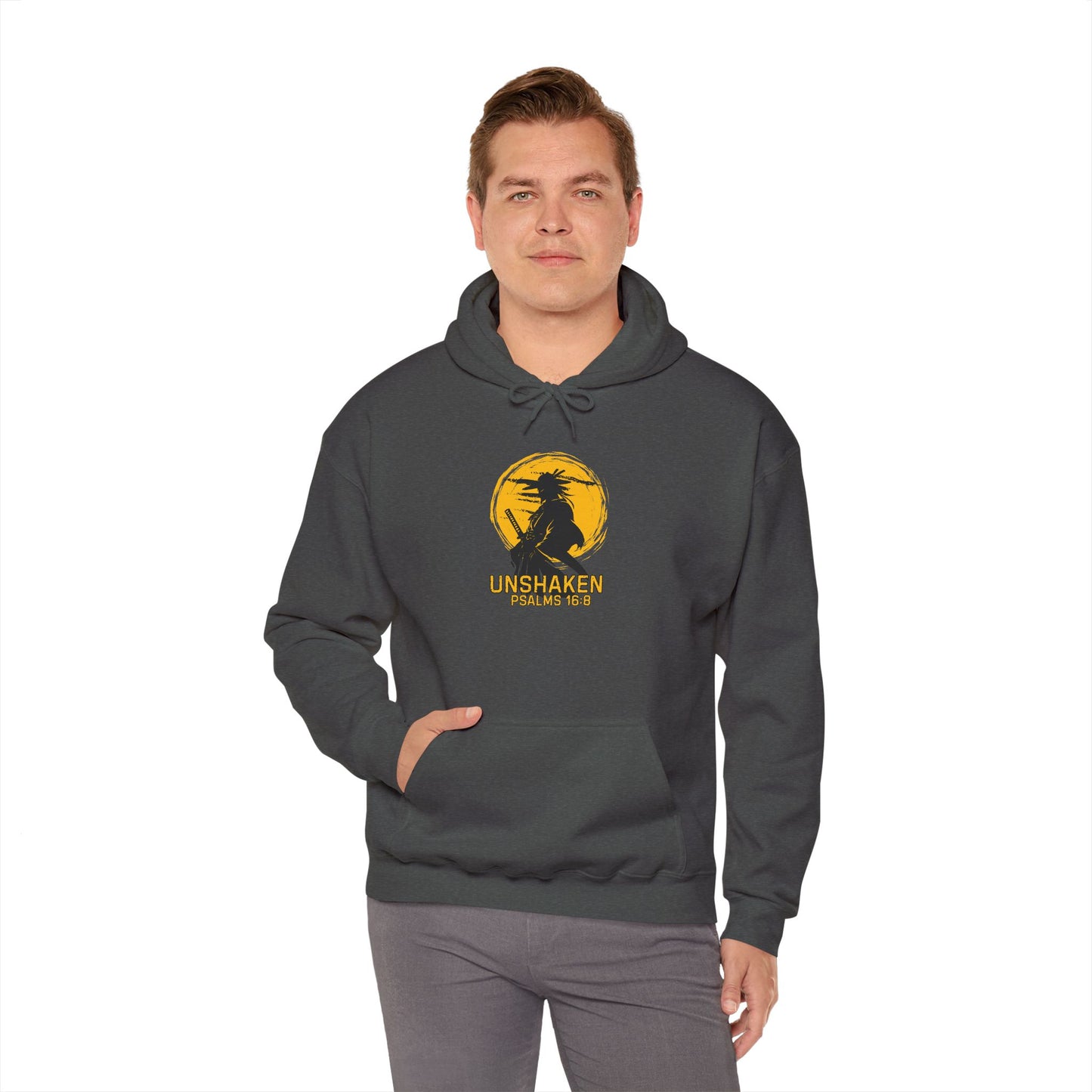 Unshaken Hoodie — Psalm 16:8 Faith Sweatshirt