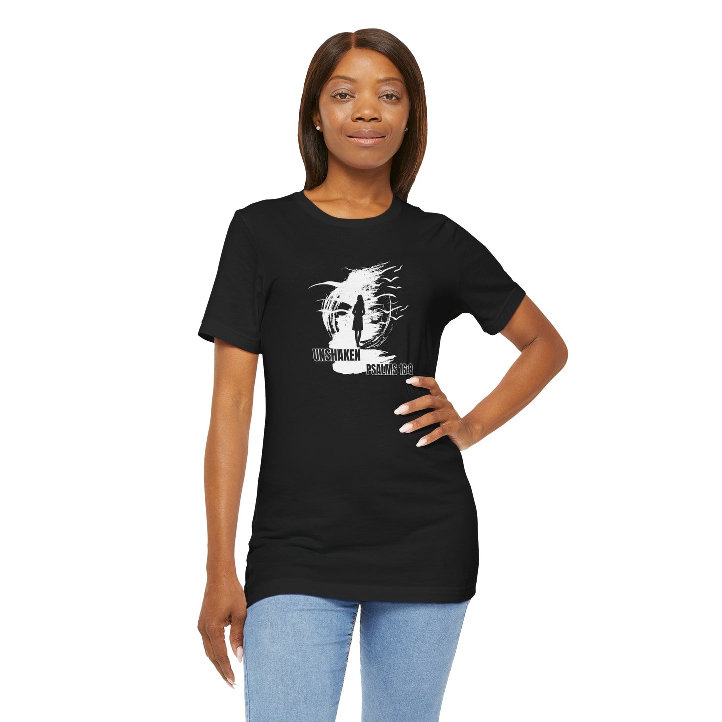 Unisex Tee - Unshaken in God's Presence Inspired by Psalms 16:8 - Women
