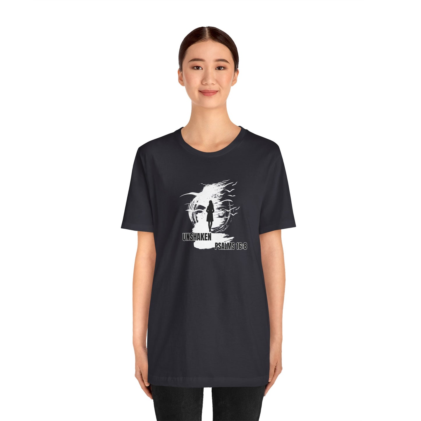 Unisex Tee - Unshaken in God's Presence Inspired by Psalms 16:8 - Women
