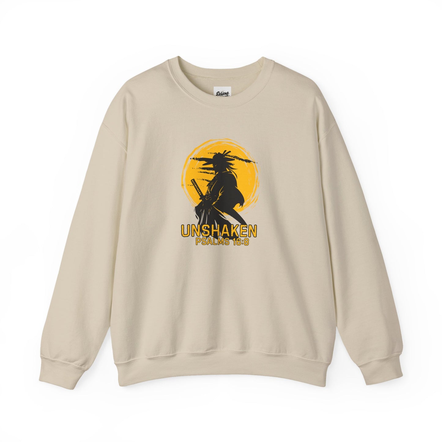 Unshaken Crewneck Sweatshirt — Psalms 16:8 Faith Graphic