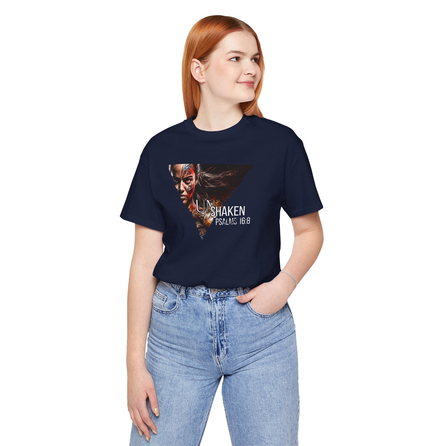 Unshaken Psalm 16:8 Tee — Faith-Inspired Women's Short Sleeve Shirt