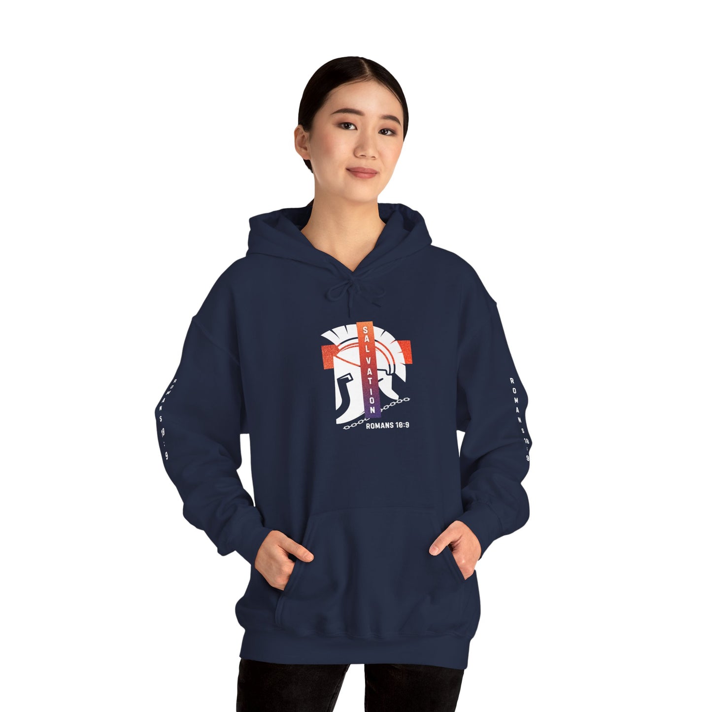 Christian Faith Hoodie with Roman 10:9 and Ephesians 6:17 Design