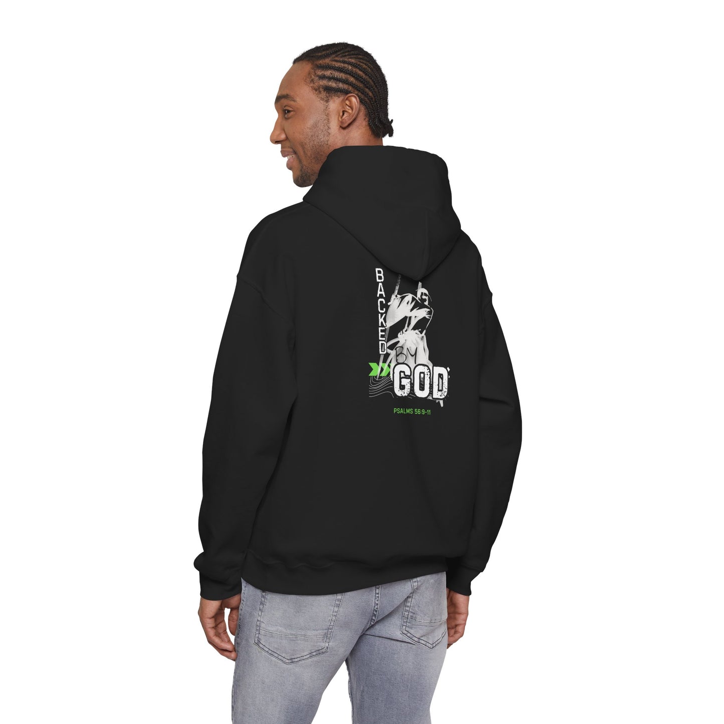 Backed By God Hoodie — Psalm 56:9-11 Faith Sweatshirt