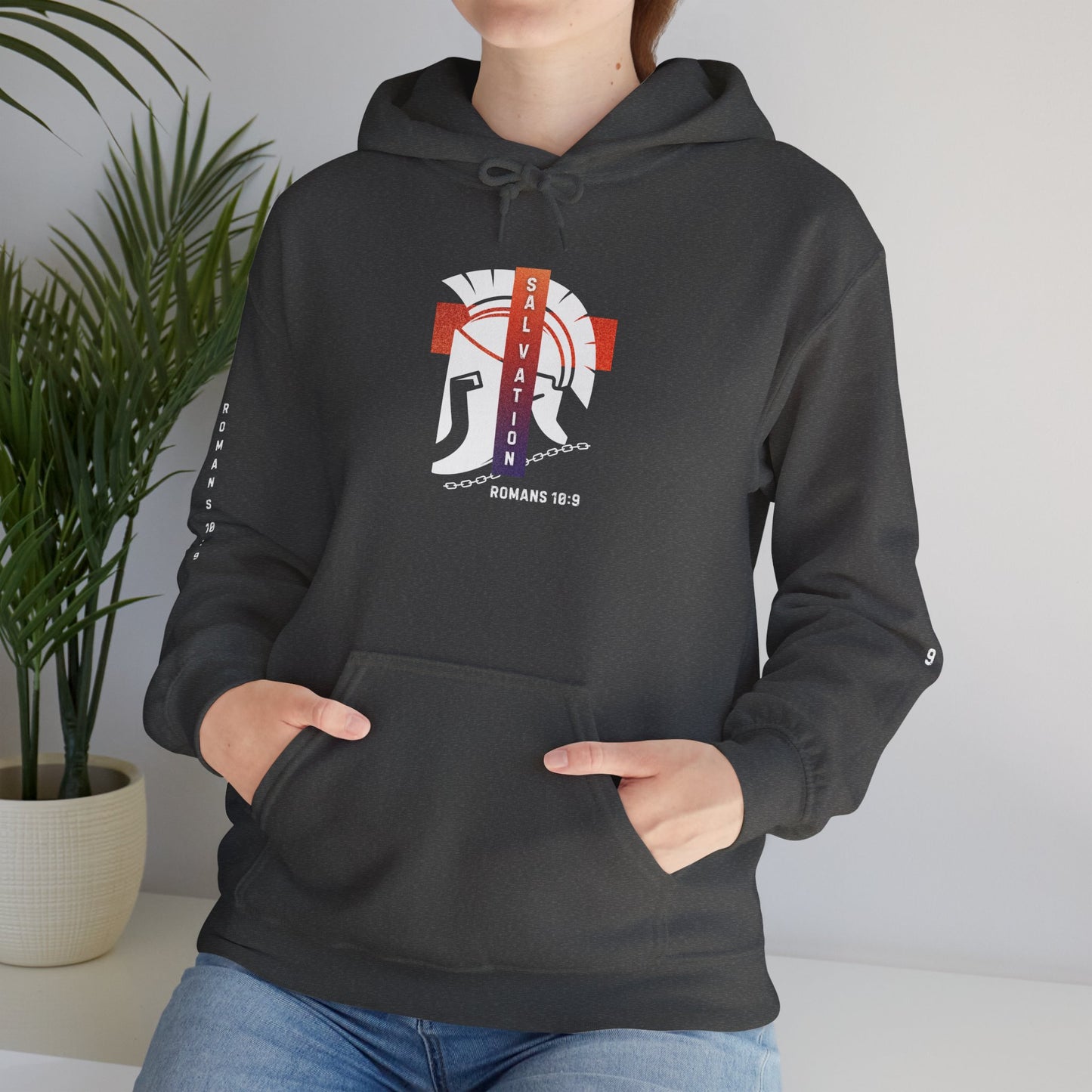 Christian Faith Hoodie with Roman 10:9 and Ephesians 6:17 Design