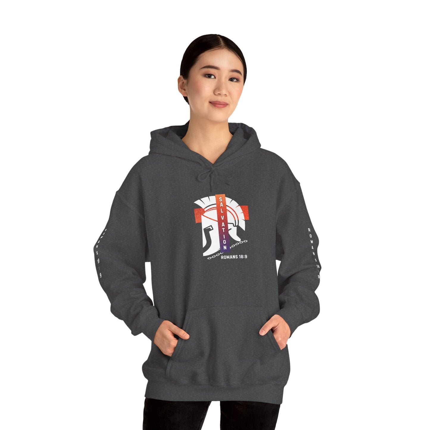 Christian Faith Hoodie with Roman 10:9 and Ephesians 6:17 Design