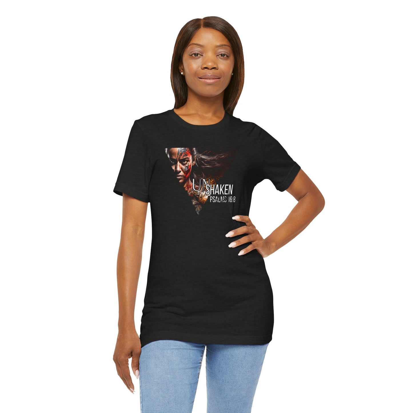 Unshaken Psalm 16:8 Tee — Faith-Inspired Women's Short Sleeve Shirt