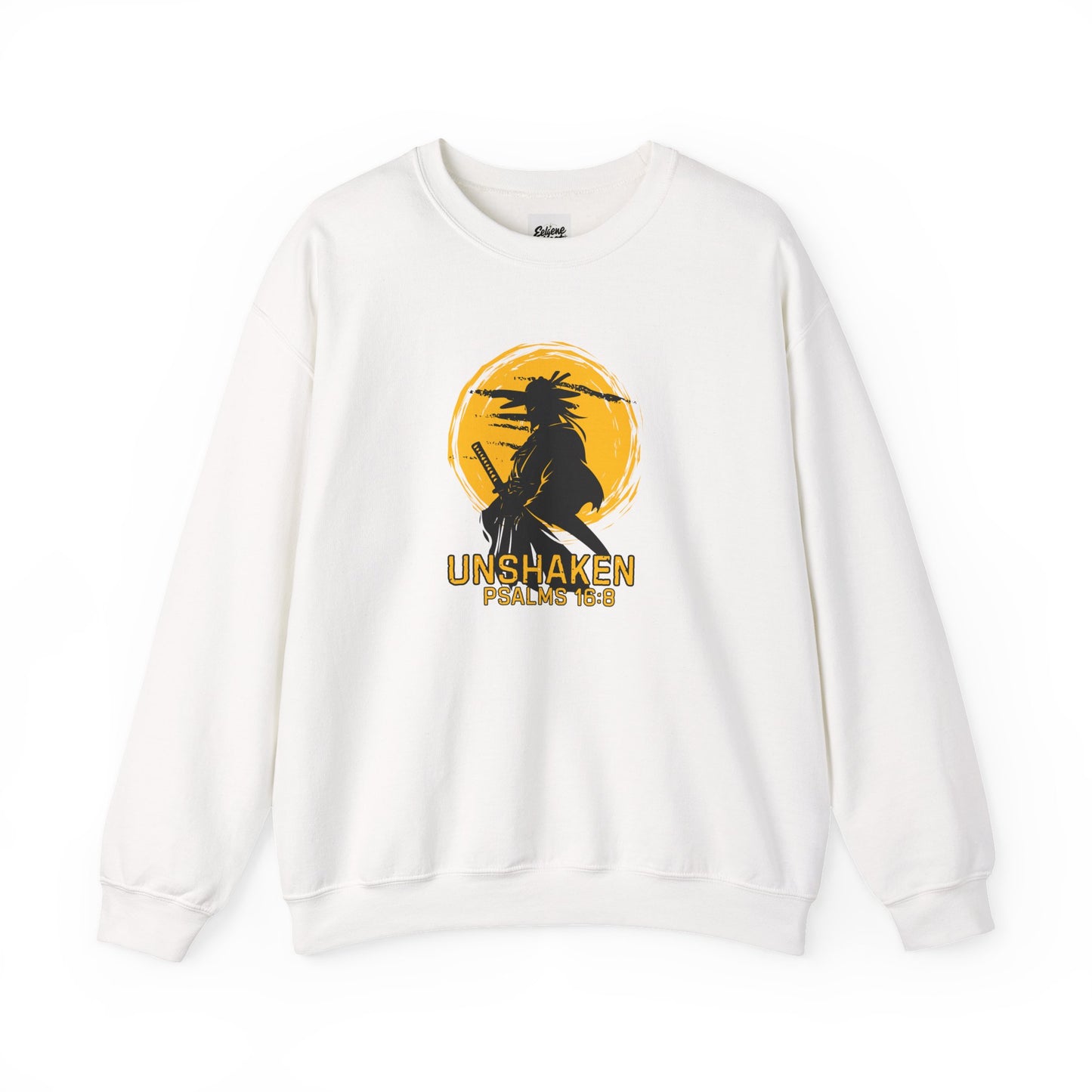 Unshaken Crewneck Sweatshirt — Psalms 16:8 Faith Graphic