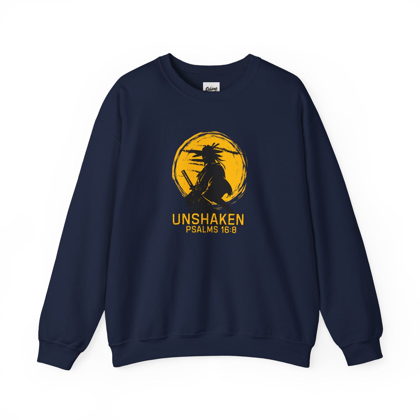 Unshaken Crewneck Sweatshirt — Psalms 16:8 Faith Graphic