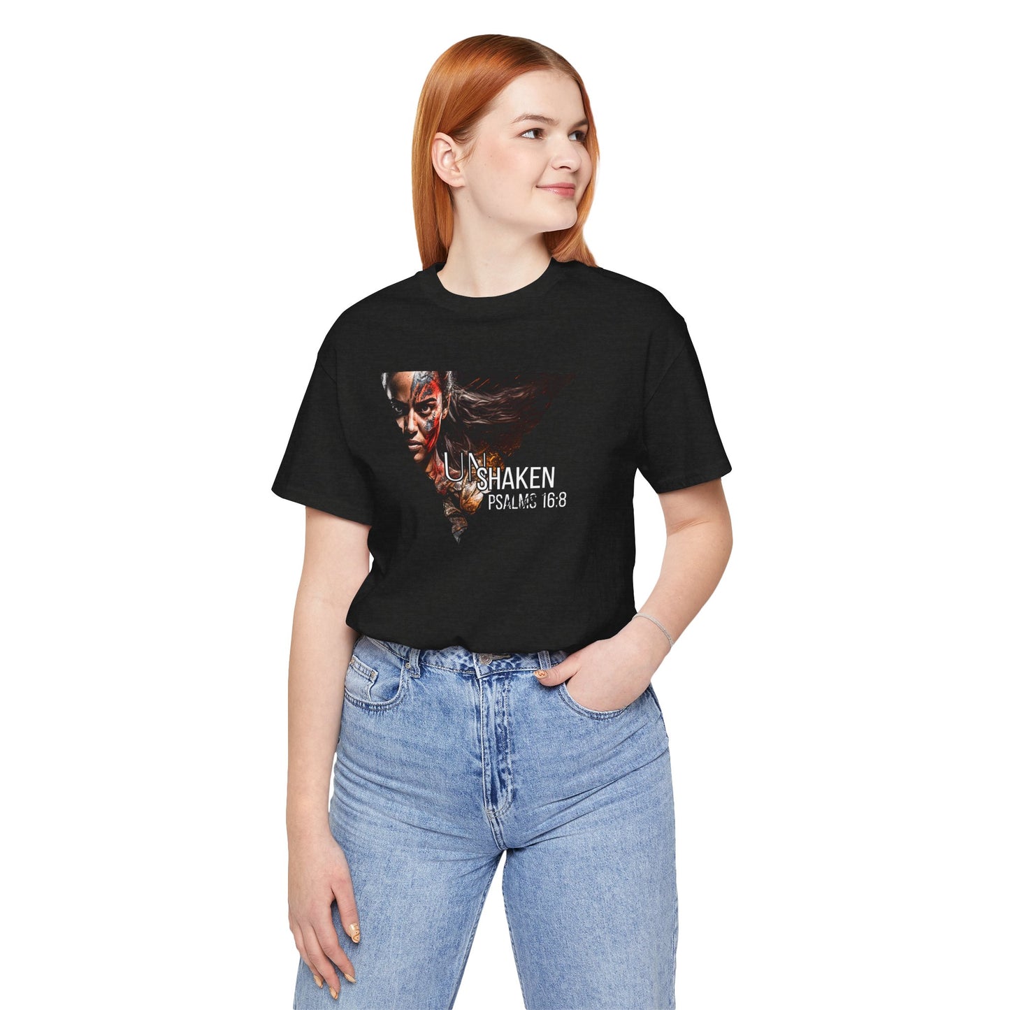 Unshaken Psalm 16:8 Tee — Faith-Inspired Women's Short Sleeve Shirt