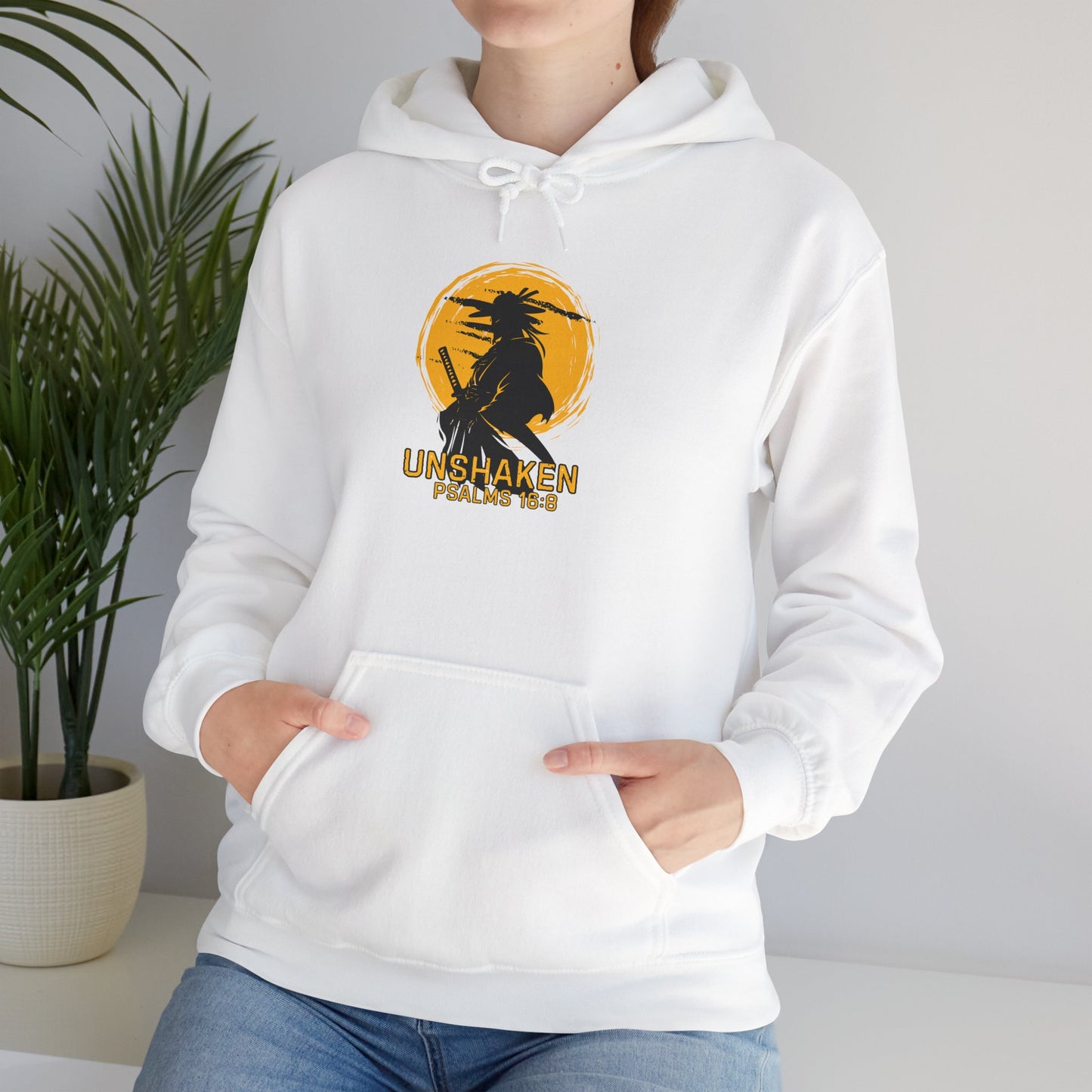 Unshaken Hoodie — Psalm 16:8 Faith Sweatshirt