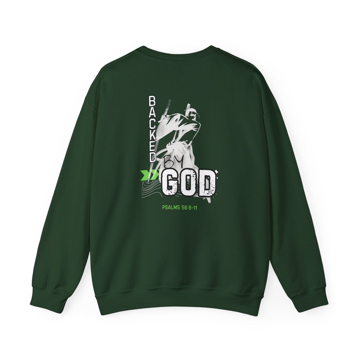 Backed By God Crewneck Sweatshirt — Psalm 56:9-11 Inspirational Faith Top