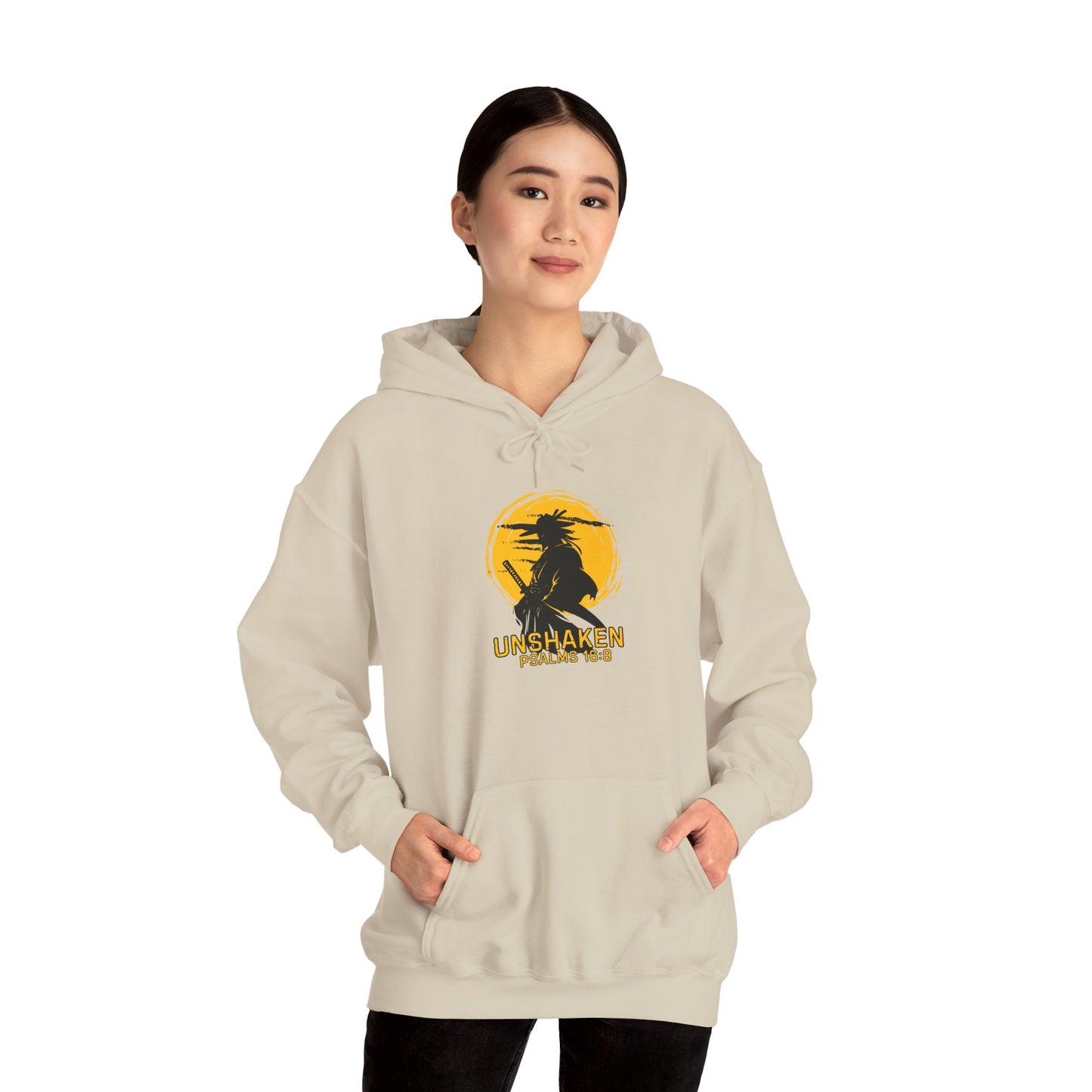 Unshaken Hoodie — Psalm 16:8 Faith Sweatshirt