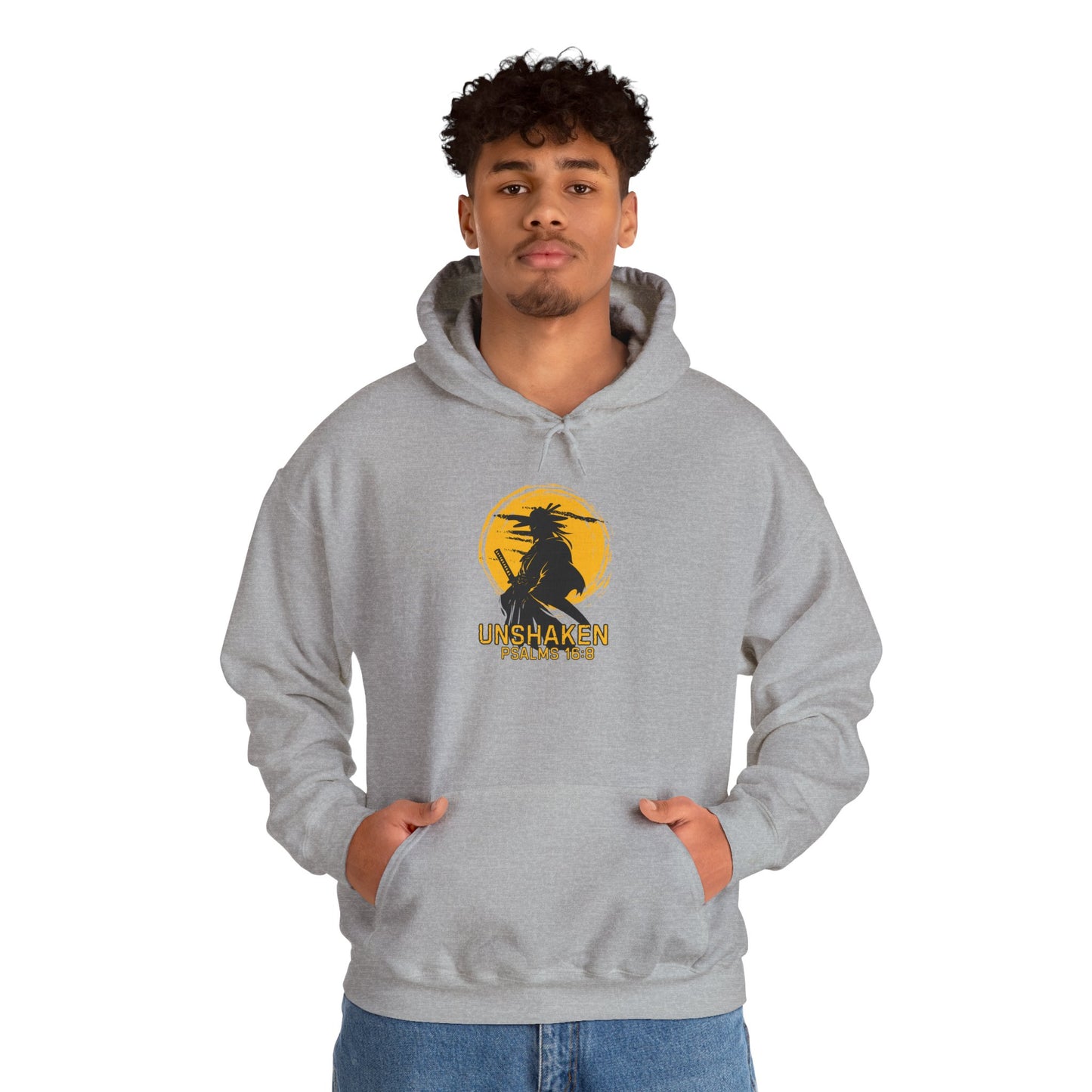 Unshaken Hoodie — Psalm 16:8 Faith Sweatshirt